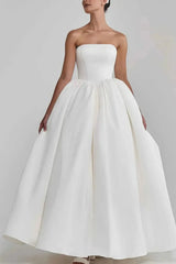 Ball Gown Strapless Sleeveless Floor Length Satin Wedding Dress with Pockets