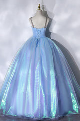 Ball Gown Sweetheart Neck Blue Prom Dress Tulle Long Formal Evening Dress
