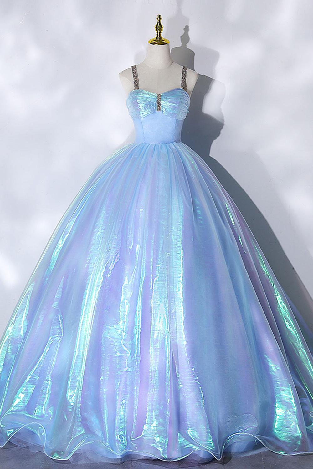 Ball Gown Sweetheart Neck Blue Prom Dress Tulle Long Formal Evening Dress