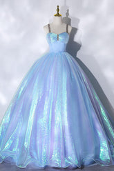 Ball Gown Sweetheart Neck Blue Prom Dress Tulle Long Formal Evening Dress