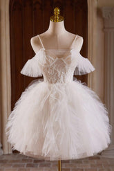 Ball Homecoming Dress Tulle Lace Light Champagne with BeadsShort Party Cocktail Dress