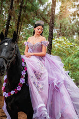 Ball Gown Off the Shoulder Quinceanera Dress Appliques 3D Flowers Birthday Gown For Sweet 16