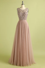 Beaded Long Tulle Bridesmaid Evening Dress