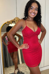 Beaded Red Homecoming Dresses Tight Short Cocktail Dresses