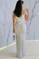 Dressystars Beaded Formal Dress Sheath/Column Cap Sleeve Evening Gown