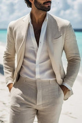 Beige Tailored Fit Two-Piece Single-Button Beach Wedding Suit For Men