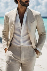 Beige Tailored Fit Two-Piece Single-Button Beach Wedding Suit For Men