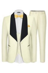 Beige Three Piece Shawl Lapel Wedding Suit