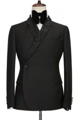 Black 2 Piece Wedding Suit with Sequins Shawl Lapel