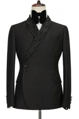 Black 2 Piece Wedding Suit with Sequins Shawl Lapel