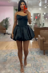 Black A Line Homecoming Dresses Corset Strapless Short Cocktail Dresses