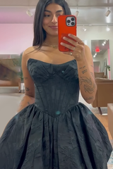 Black A Line Homecoming Dresses Corset Strapless Short Cocktail Dresses