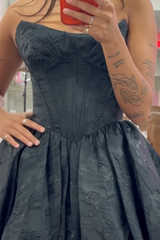 Black A Line Homecoming Dresses Corset Strapless Short Cocktail Dresses