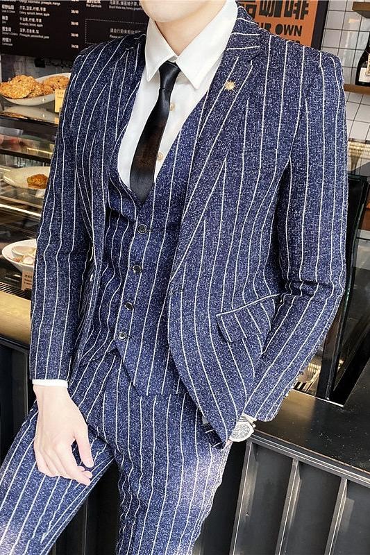 Black And Ivory Three-Piece Single-Button Wedding Suit For Men Tailored Fit