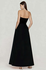 Dressystars Black And White A Line Strapless Long Prom Dress With Slit