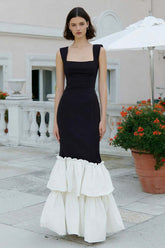 Dressystars Black And White Mermaid Tiered Thick Straps Long Prom Dress