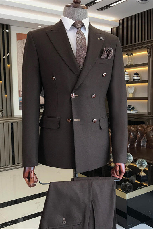 Black Close Fitting Two Piece Peaked Lapel Business Suit