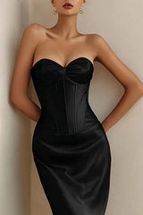 Dressystars Black Corset Mermaid Sweetheart Long Satin Prom Dress