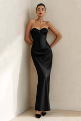 Dressystars Black Corset Mermaid Sweetheart Long Satin Prom Dress