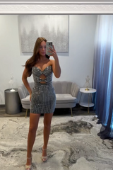 Black Cut Out Short Tight Homecoming Dresses Cocktail Dresses With Beading