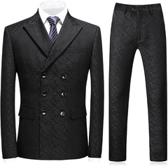 Black Double Breasted Jacquard Prom Suit for Men