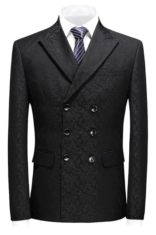 Black Double Breasted Jacquard Prom Suit for Men