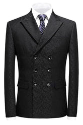 Black Double Breasted Jacquard Prom Suit for Men