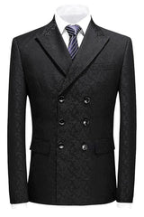 Black Double Breasted Jacquard Prom Suit for Men