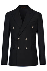 Black Double Breasted Peaked Lapel Business Suit