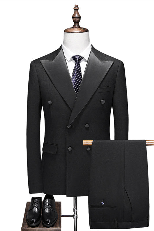 Black Double Breasted Peaked Lapel Wedding Suit