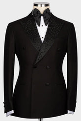 Black Double Breasted Wedding Men's Suit with Sequins Peaked Lapel