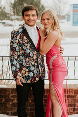 Black Floral Jacquard Notched Lapel Men's Prom Blazer