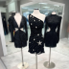 Black Homecoming Dress Bodycon one shoulder Style Sequin Short Party Cocktail Dress