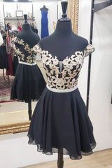 Black Homecoming Dress Chiffon Lace Short Party Cocktail Dress
