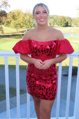 Black Homecoming Dress Cut Glass Mirror Chic Off the Shoulder Style Short Party Cocktail Dress