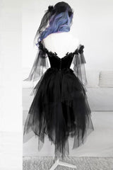 Black Homecoming Dress Round Neck Tulle Lace EveningShort Party Cocktail Dress