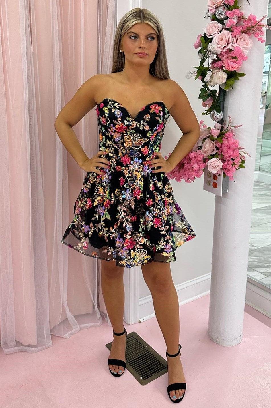 Black Homecoming Dress Sequin Style Lace Heart shaped A Line Party Short Cocktail Dress