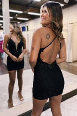 Black Homecoming Dress Shoulder straps Cross Back Beading Short Party Cocktail Dress
