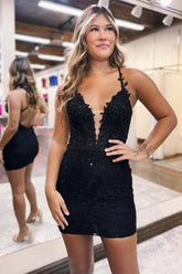 Black Homecoming Dress Shoulder straps Cross Back Beading Short Party Cocktail Dress