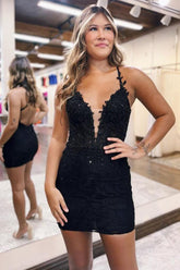 Black Homecoming Dress Shoulder straps Cross Back Beading Short Party Cocktail Dress