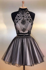 Black Homecoming Dress Tulle Beaded Short Party Cocktail Dress