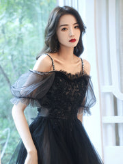 Black Homecoming Dress Tulle High Low Lace Party Cocktail Dress