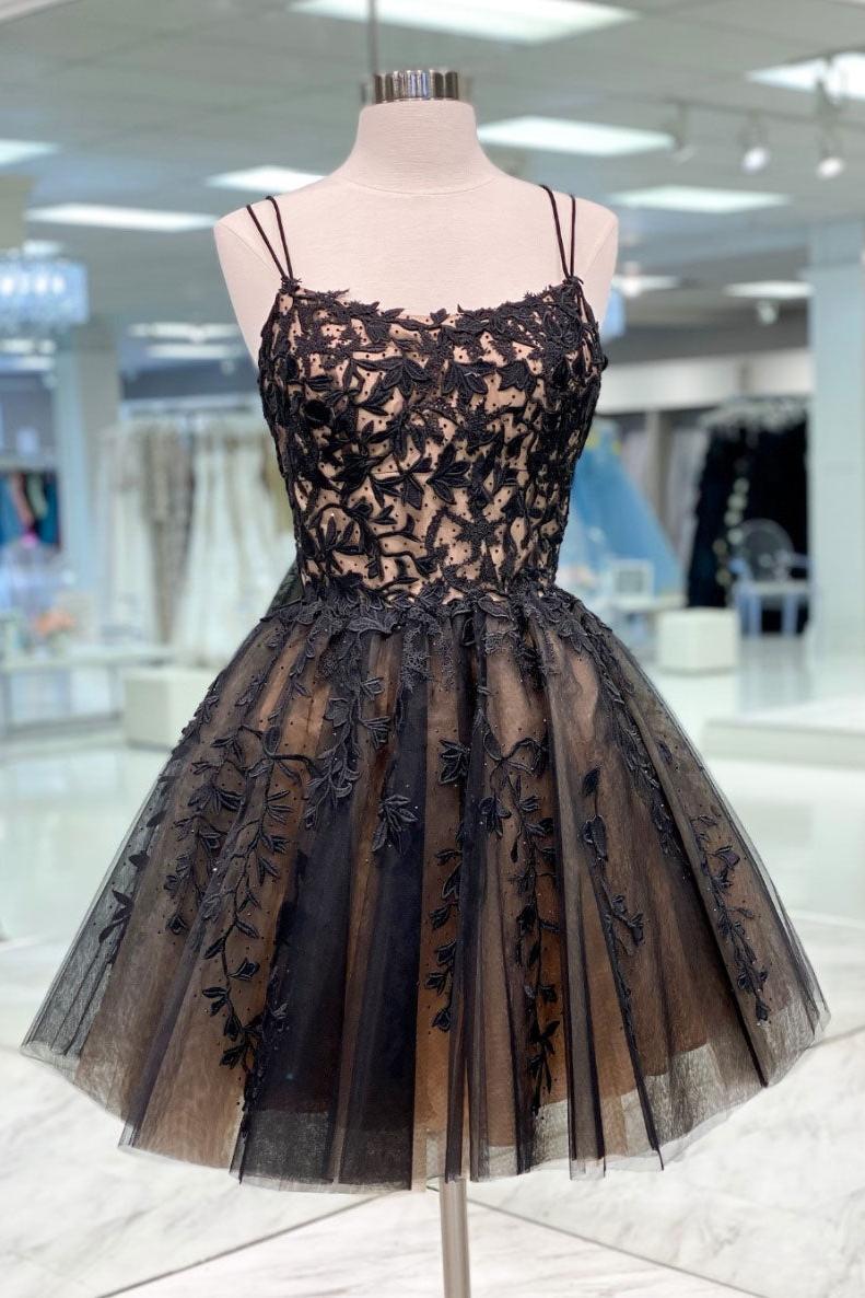 Black Homecoming Dress Tulle Lace Short Party Cocktail Dress