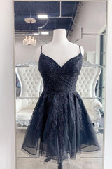 Black Homecoming Dress Tulle Lace Short Party Cocktail Dress