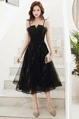 Black Homecoming Dress Tulle Sequin Short Party Cocktail Dress