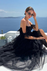 Black Homecoming Dresses A-Line Corset Ruffled Tulle Cocktail Dresses