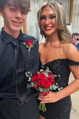 Black Homecoming Dresses Off The Shoulder Tight Short Cocktail Dresses with Fringes