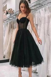Black Homecoming Dresses Polka Dots A Line Cocktail Dresses