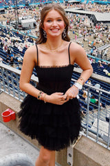 Black Homecoming Dresses Ruffled Corset Short Cocktail Dresses
