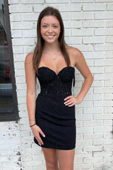 Black Homecoming Dresses Sequin Corset Tight Cocktail Dresses